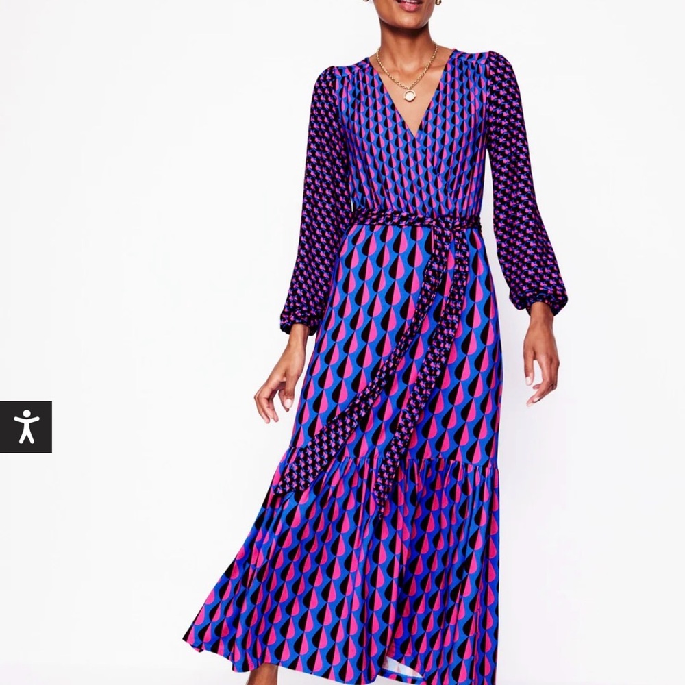 Boden faux wrap fabulous Blue & Pink Long Sleeve Dress
